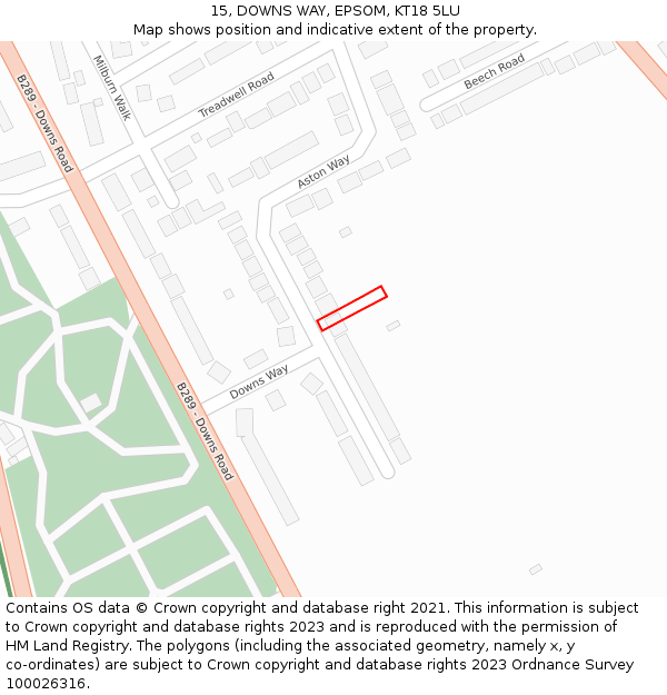 15, DOWNS WAY, EPSOM, KT18 5LU: Location map and indicative extent of plot