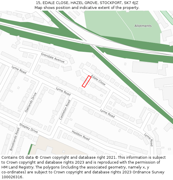 15, EDALE CLOSE, HAZEL GROVE, STOCKPORT, SK7 6JZ: Location map and indicative extent of plot