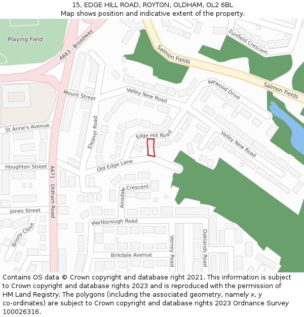 15, EDGE HILL ROAD, ROYTON, OLDHAM, OL2 6BL: Location map and indicative extent of plot