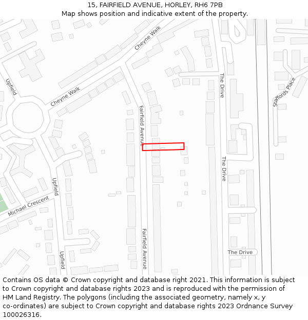 15, FAIRFIELD AVENUE, HORLEY, RH6 7PB: Location map and indicative extent of plot