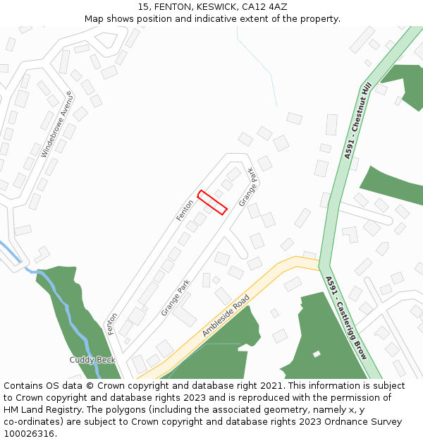15, FENTON, KESWICK, CA12 4AZ: Location map and indicative extent of plot