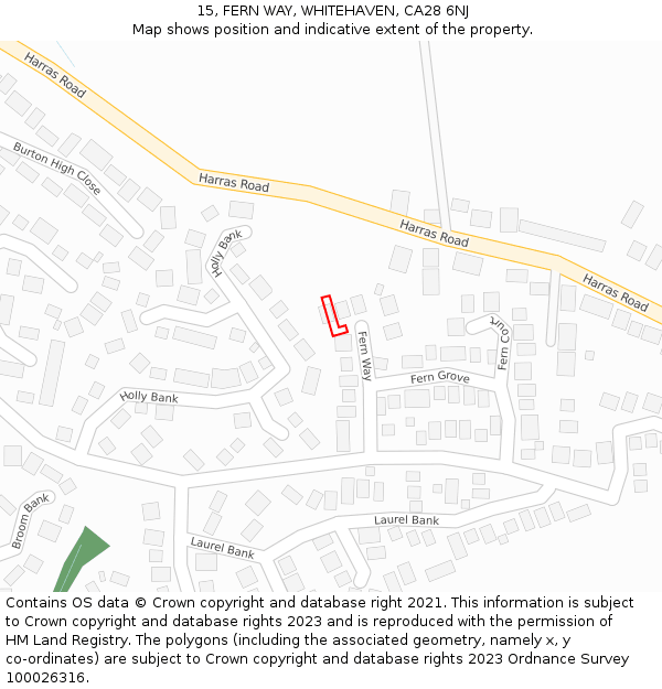 15, FERN WAY, WHITEHAVEN, CA28 6NJ: Location map and indicative extent of plot