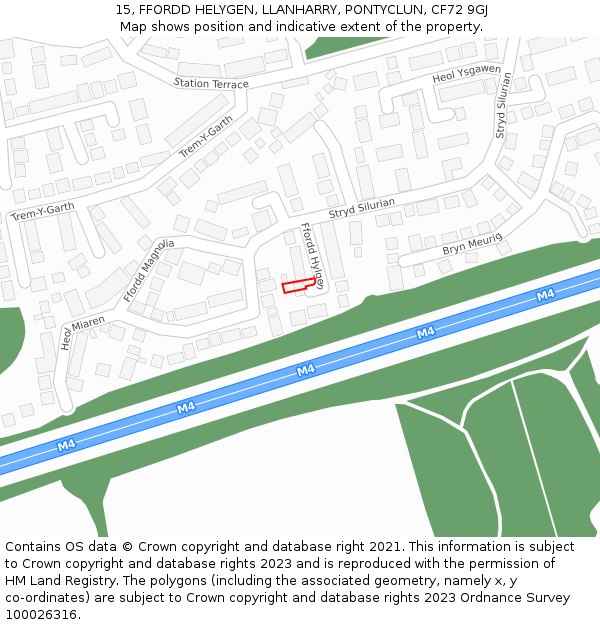 15, FFORDD HELYGEN, LLANHARRY, PONTYCLUN, CF72 9GJ: Location map and indicative extent of plot