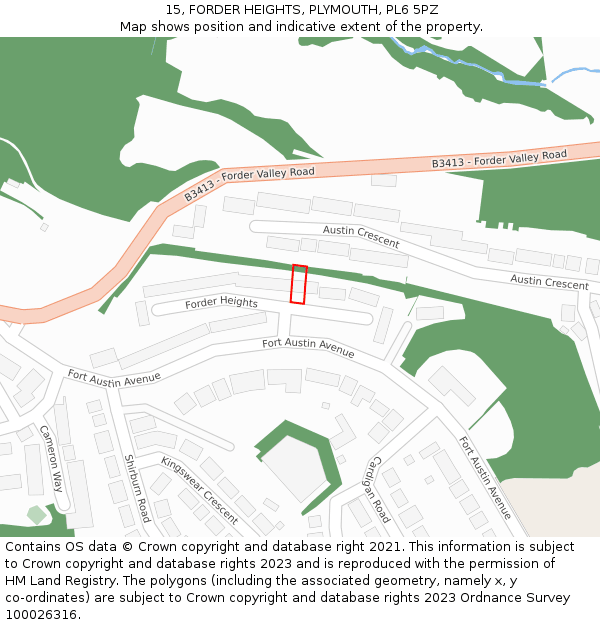 15, FORDER HEIGHTS, PLYMOUTH, PL6 5PZ: Location map and indicative extent of plot