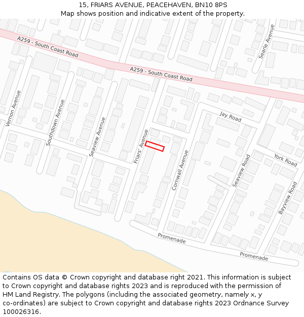 15, FRIARS AVENUE, PEACEHAVEN, BN10 8PS: Location map and indicative extent of plot