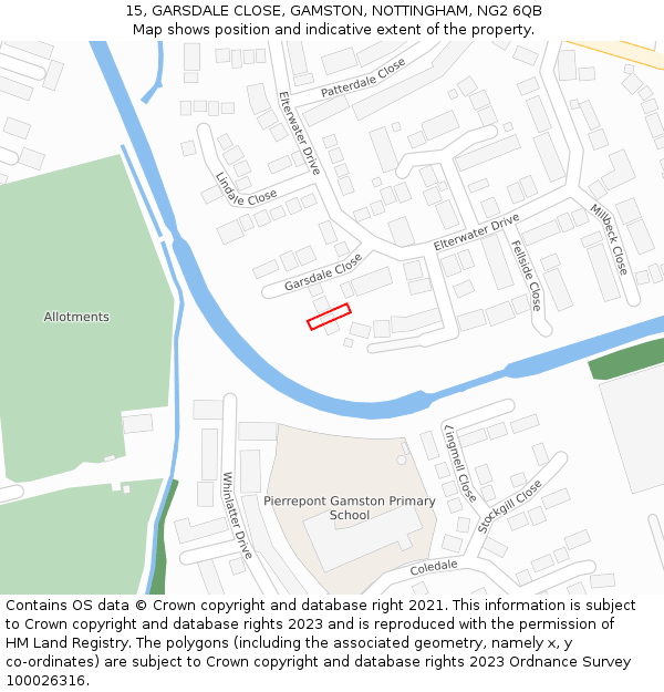 15, GARSDALE CLOSE, GAMSTON, NOTTINGHAM, NG2 6QB: Location map and indicative extent of plot