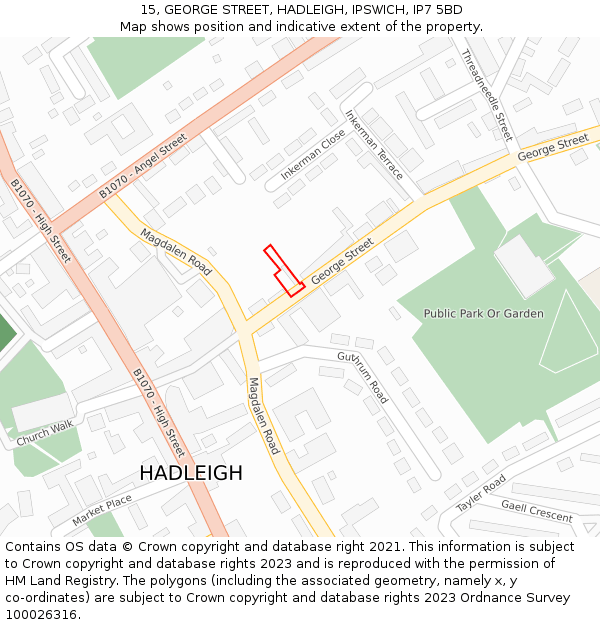 15, GEORGE STREET, HADLEIGH, IPSWICH, IP7 5BD: Location map and indicative extent of plot