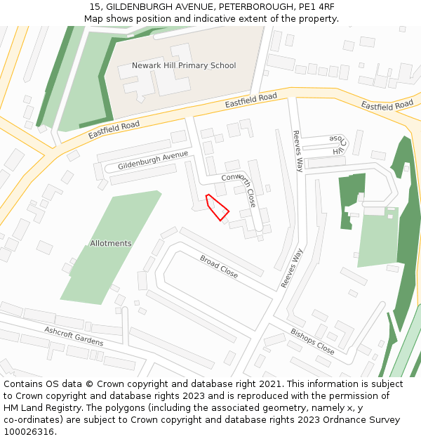 15, GILDENBURGH AVENUE, PETERBOROUGH, PE1 4RF: Location map and indicative extent of plot