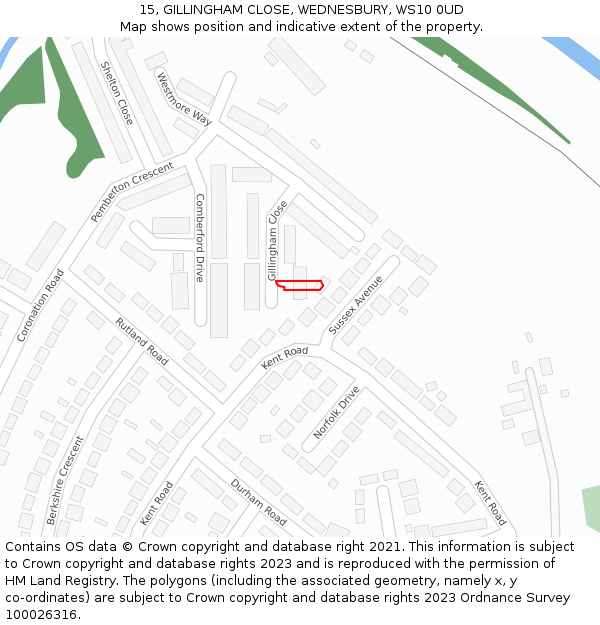 15, GILLINGHAM CLOSE, WEDNESBURY, WS10 0UD: Location map and indicative extent of plot