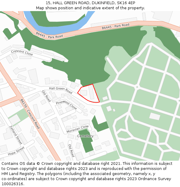 15, HALL GREEN ROAD, DUKINFIELD, SK16 4EP: Location map and indicative extent of plot