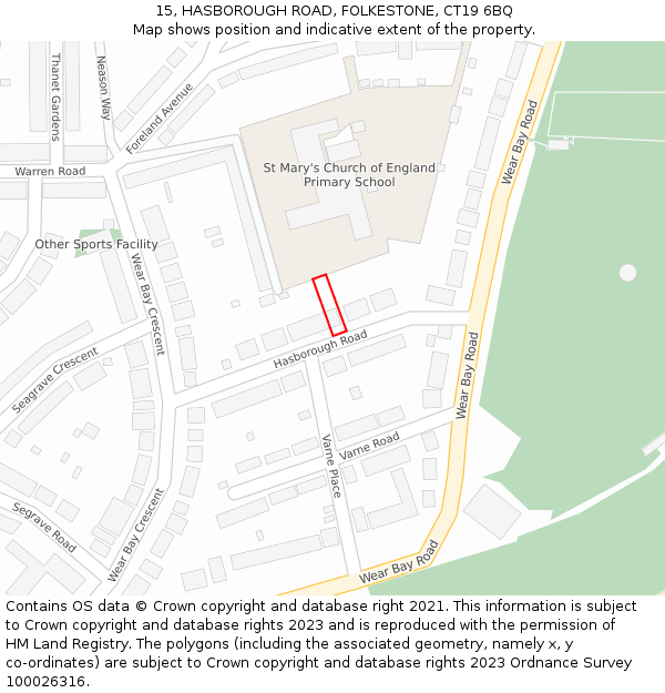 15, HASBOROUGH ROAD, FOLKESTONE, CT19 6BQ: Location map and indicative extent of plot