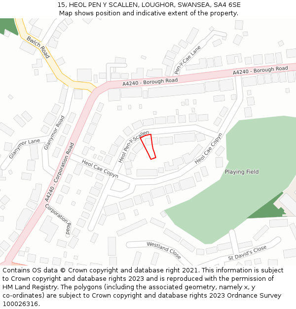 15, HEOL PEN Y SCALLEN, LOUGHOR, SWANSEA, SA4 6SE: Location map and indicative extent of plot