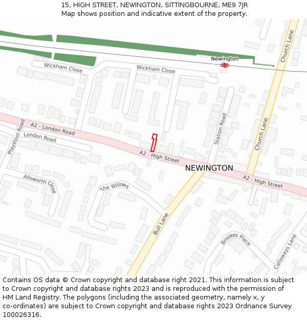 15, HIGH STREET, NEWINGTON, SITTINGBOURNE, ME9 7JR: Location map and indicative extent of plot