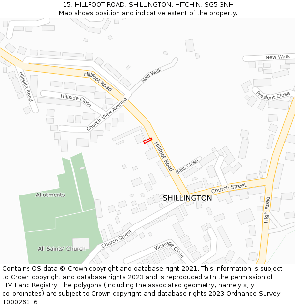 15, HILLFOOT ROAD, SHILLINGTON, HITCHIN, SG5 3NH: Location map and indicative extent of plot