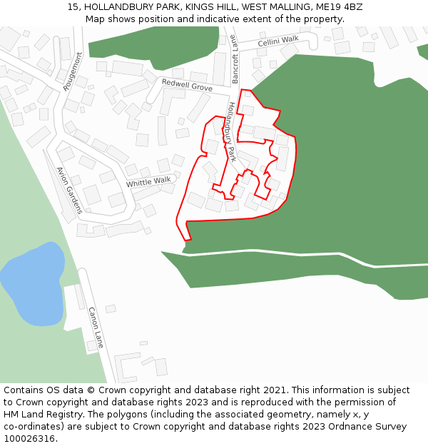 15, HOLLANDBURY PARK, KINGS HILL, WEST MALLING, ME19 4BZ: Location map and indicative extent of plot