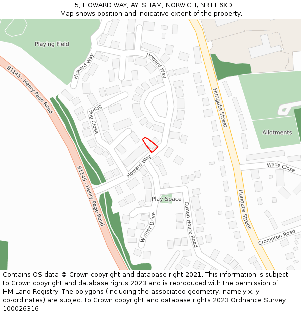 15, HOWARD WAY, AYLSHAM, NORWICH, NR11 6XD: Location map and indicative extent of plot