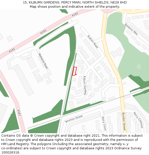 15, KILBURN GARDENS, PERCY MAIN, NORTH SHIELDS, NE29 6HD: Location map and indicative extent of plot