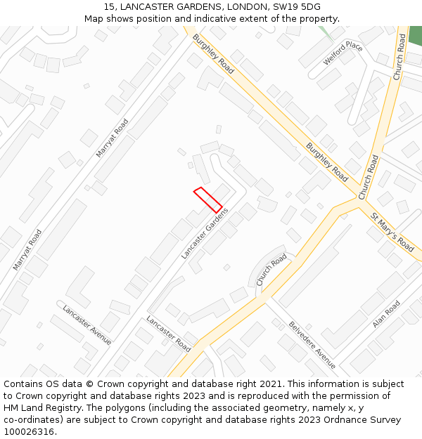 15, LANCASTER GARDENS, LONDON, SW19 5DG: Location map and indicative extent of plot