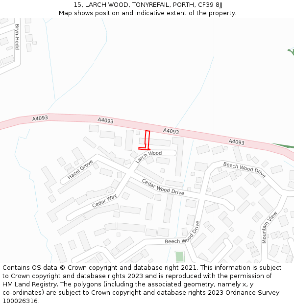15, LARCH WOOD, TONYREFAIL, PORTH, CF39 8JJ: Location map and indicative extent of plot
