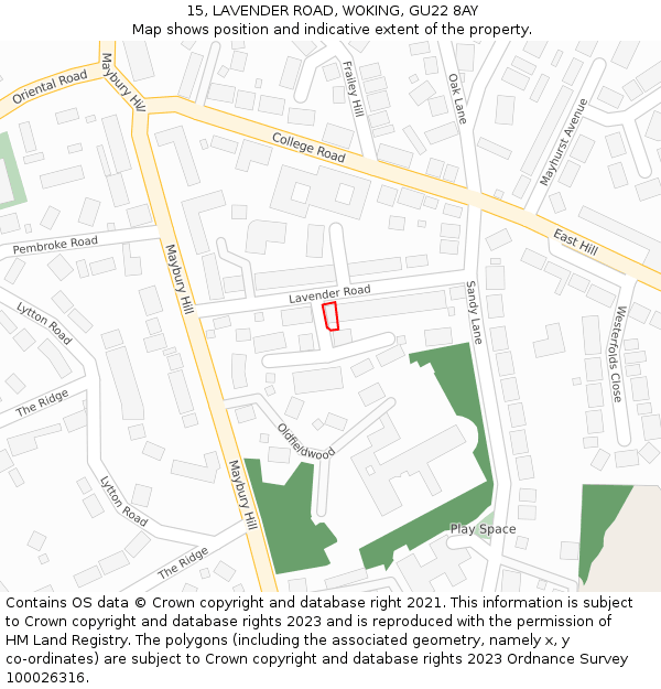 15, LAVENDER ROAD, WOKING, GU22 8AY: Location map and indicative extent of plot