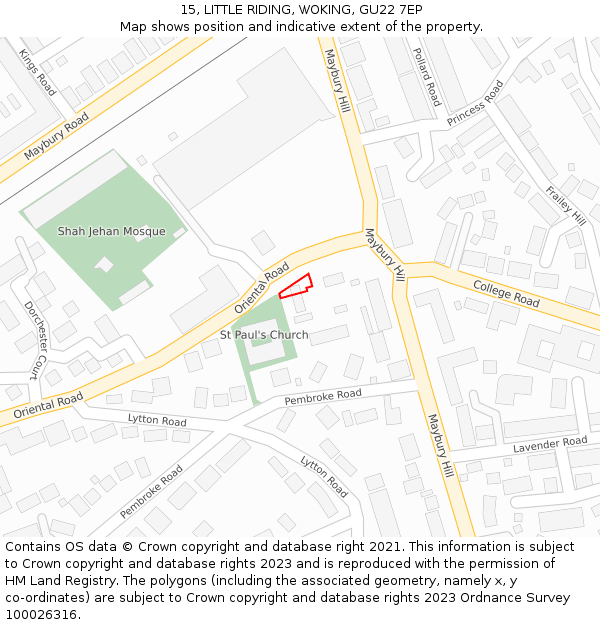 15, LITTLE RIDING, WOKING, GU22 7EP: Location map and indicative extent of plot