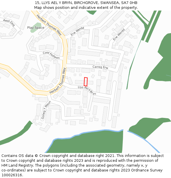 15, LLYS AEL Y BRYN, BIRCHGROVE, SWANSEA, SA7 0HB: Location map and indicative extent of plot