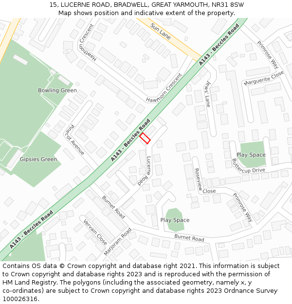 15, LUCERNE ROAD, BRADWELL, GREAT YARMOUTH, NR31 8SW: Location map and indicative extent of plot