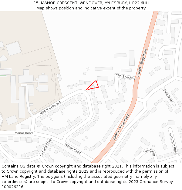 15, MANOR CRESCENT, WENDOVER, AYLESBURY, HP22 6HH: Location map and indicative extent of plot