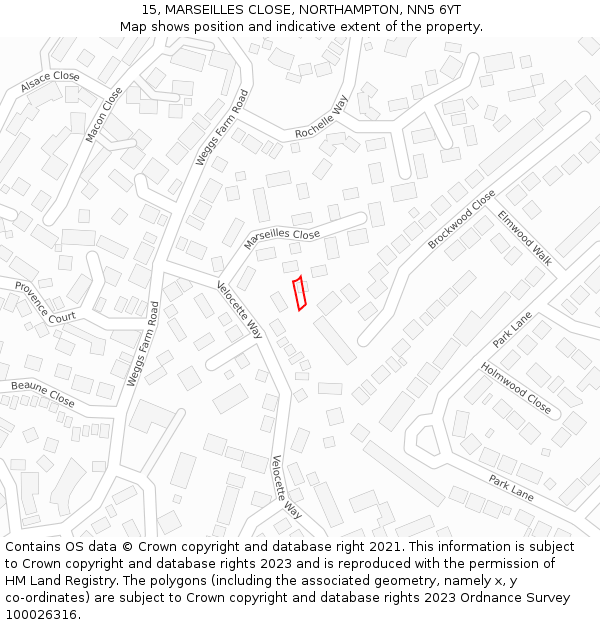 15, MARSEILLES CLOSE, NORTHAMPTON, NN5 6YT: Location map and indicative extent of plot