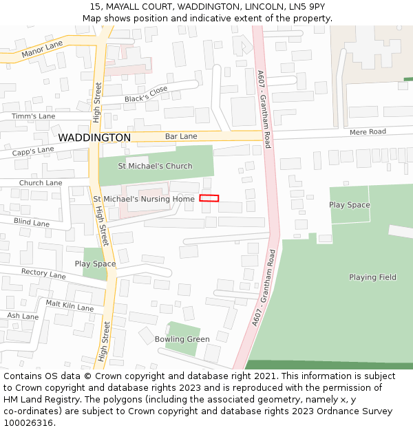 15, MAYALL COURT, WADDINGTON, LINCOLN, LN5 9PY: Location map and indicative extent of plot