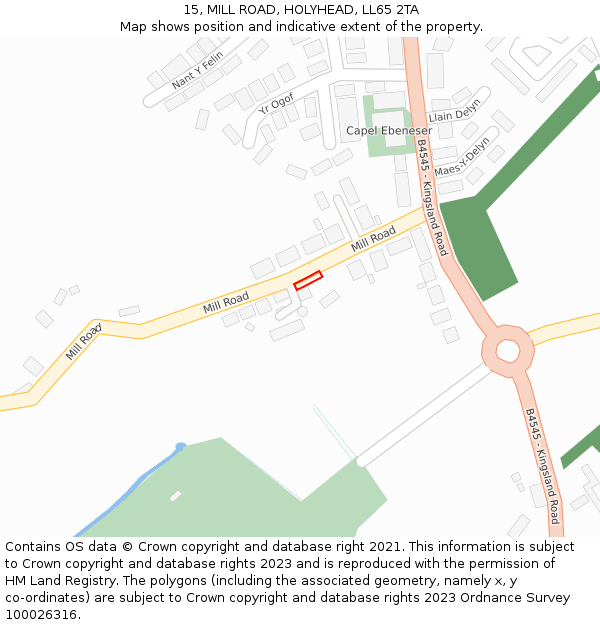 15, MILL ROAD, HOLYHEAD, LL65 2TA: Location map and indicative extent of plot