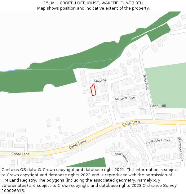 15, MILLCROFT, LOFTHOUSE, WAKEFIELD, WF3 3TH: Location map and indicative extent of plot