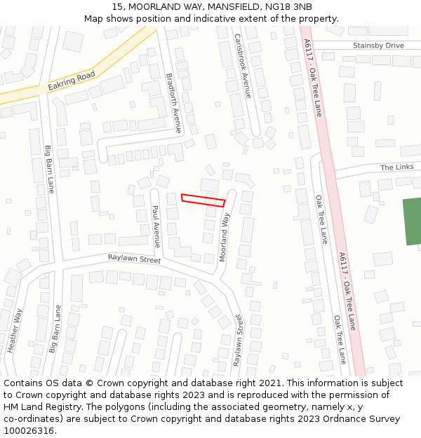 15, MOORLAND WAY, MANSFIELD, NG18 3NB: Location map and indicative extent of plot