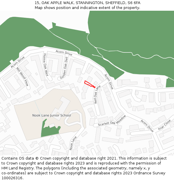 15, OAK APPLE WALK, STANNINGTON, SHEFFIELD, S6 6FA: Location map and indicative extent of plot