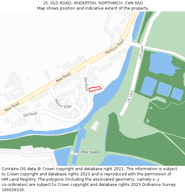 15, OLD ROAD, ANDERTON, NORTHWICH, CW9 6AG: Location map and indicative extent of plot