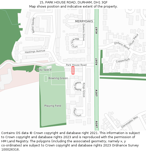 15, PARK HOUSE ROAD, DURHAM, DH1 3QF: Location map and indicative extent of plot