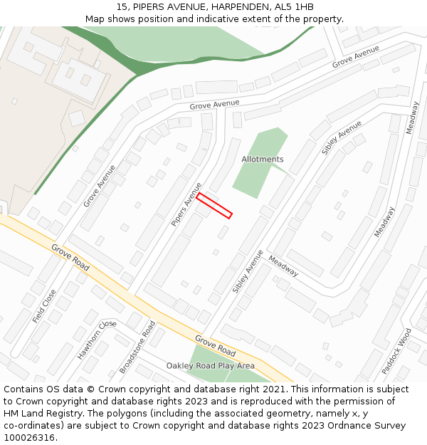 15, PIPERS AVENUE, HARPENDEN, AL5 1HB: Location map and indicative extent of plot