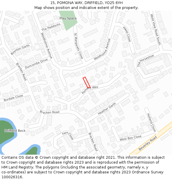 15, POMONA WAY, DRIFFIELD, YO25 6YH: Location map and indicative extent of plot