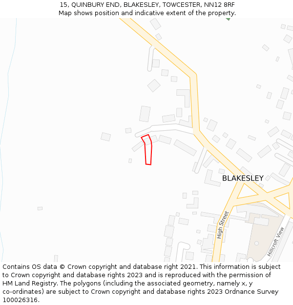 15, QUINBURY END, BLAKESLEY, TOWCESTER, NN12 8RF: Location map and indicative extent of plot