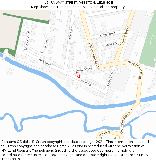 15, RAILWAY STREET, WIGSTON, LE18 4QE: Location map and indicative extent of plot