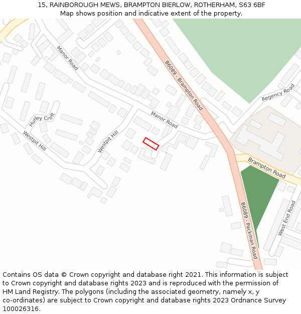 15, RAINBOROUGH MEWS, BRAMPTON BIERLOW, ROTHERHAM, S63 6BF: Location map and indicative extent of plot