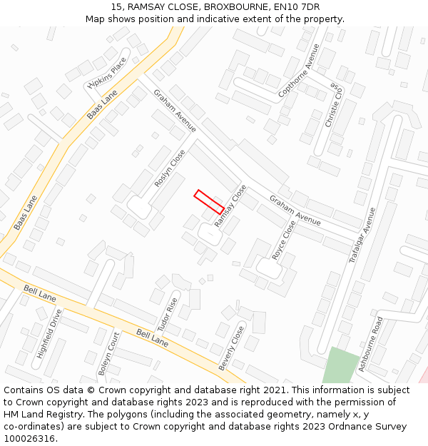 15, RAMSAY CLOSE, BROXBOURNE, EN10 7DR: Location map and indicative extent of plot