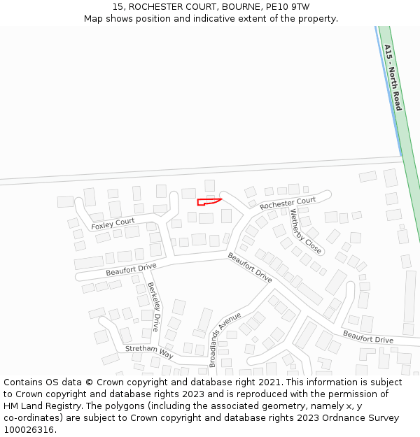 15, ROCHESTER COURT, BOURNE, PE10 9TW: Location map and indicative extent of plot