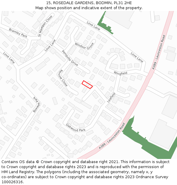 15, ROSEDALE GARDENS, BODMIN, PL31 2HE: Location map and indicative extent of plot