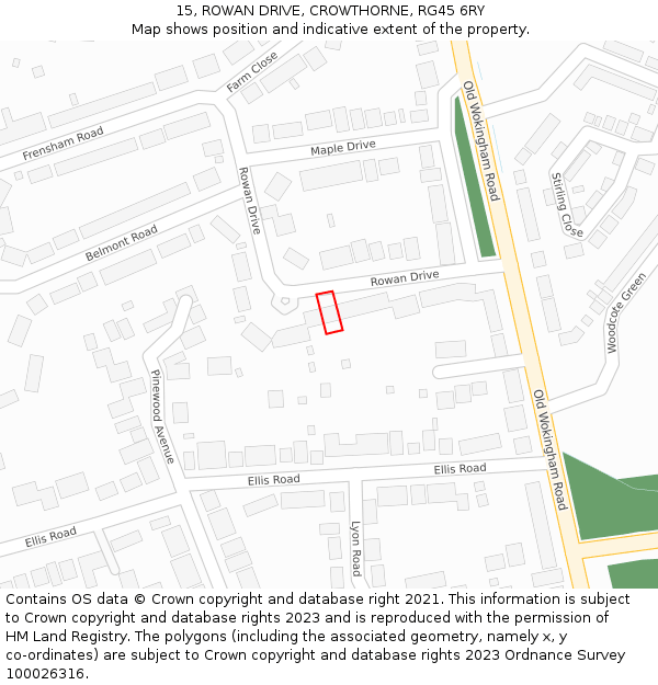 15, ROWAN DRIVE, CROWTHORNE, RG45 6RY: Location map and indicative extent of plot