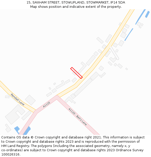 15, SAXHAM STREET, STOWUPLAND, STOWMARKET, IP14 5DA: Location map and indicative extent of plot