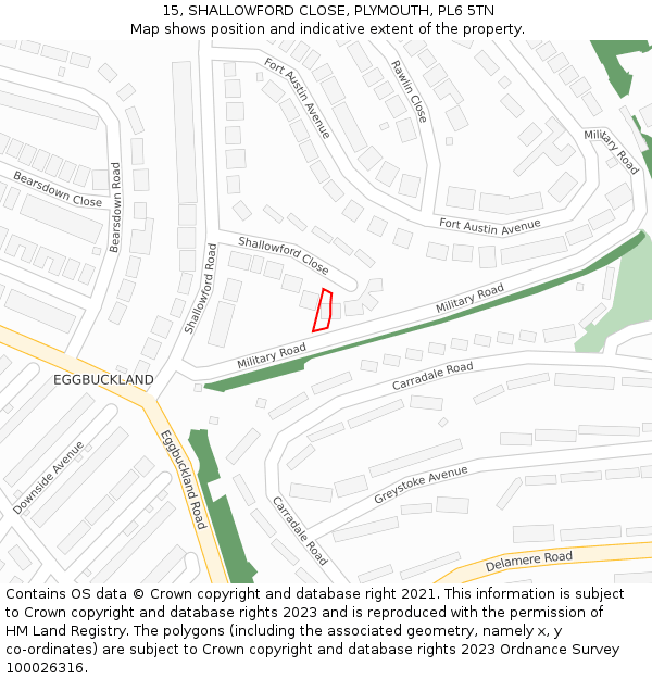 15, SHALLOWFORD CLOSE, PLYMOUTH, PL6 5TN: Location map and indicative extent of plot