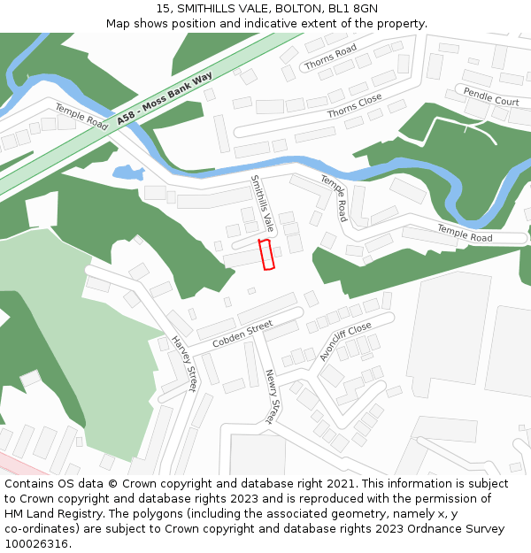 15, SMITHILLS VALE, BOLTON, BL1 8GN: Location map and indicative extent of plot