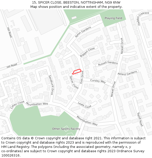 15, SPICER CLOSE, BEESTON, NOTTINGHAM, NG9 6NW: Location map and indicative extent of plot