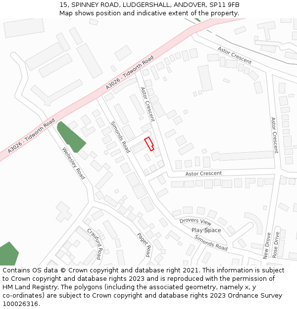 15, SPINNEY ROAD, LUDGERSHALL, ANDOVER, SP11 9FB: Location map and indicative extent of plot